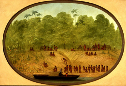 Un village d'Omagua - Croquis de bateau - George Catlin
