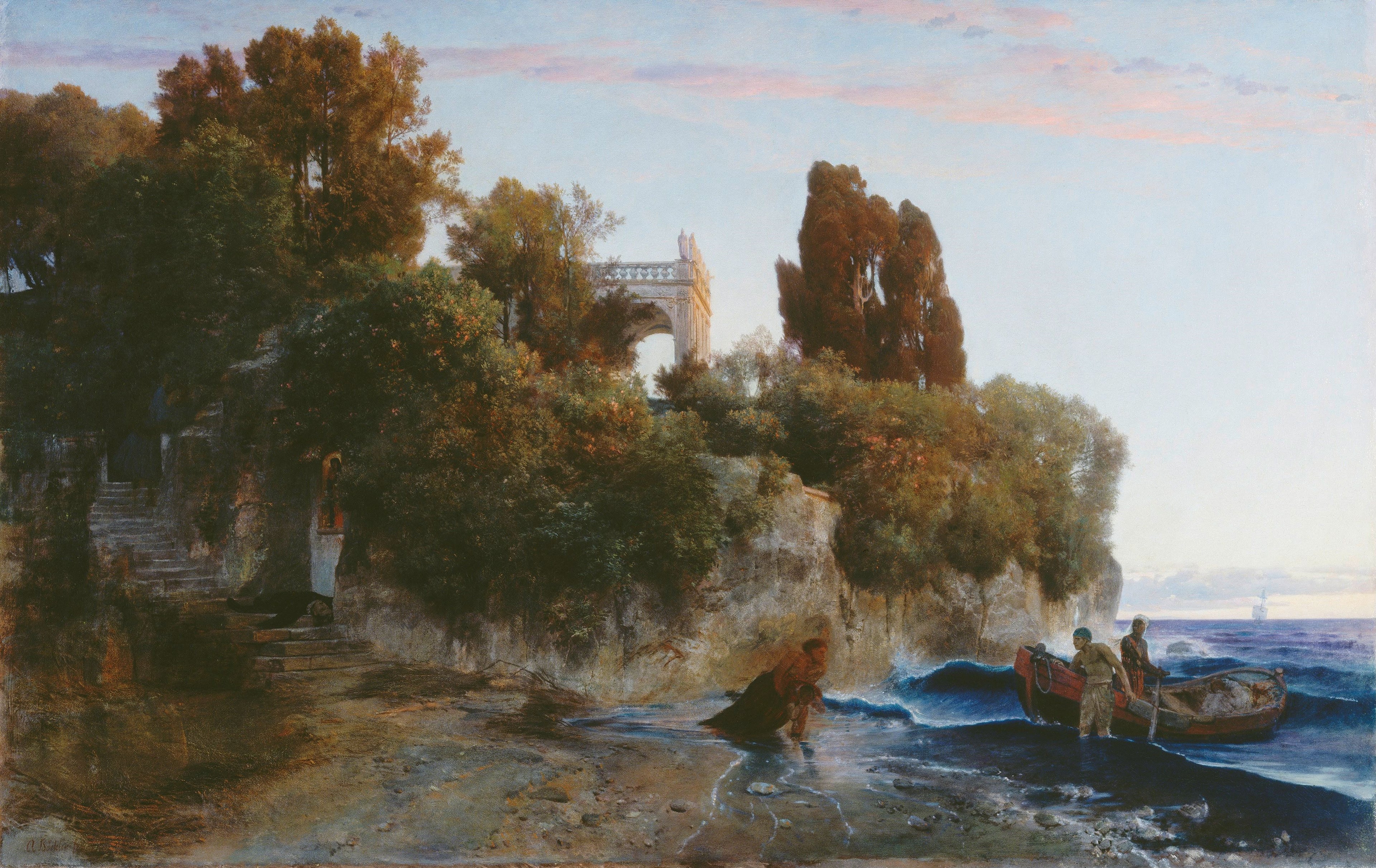 Château au bord de la mer et meurtre dans le jardin du château - Arnold Böcklin