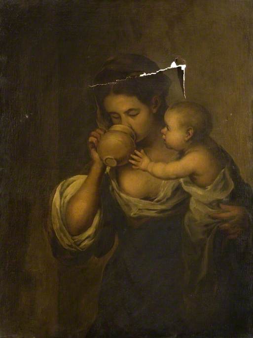 Fille buvant avec un enfant à son bras - Bartolomé Esteban Murillo