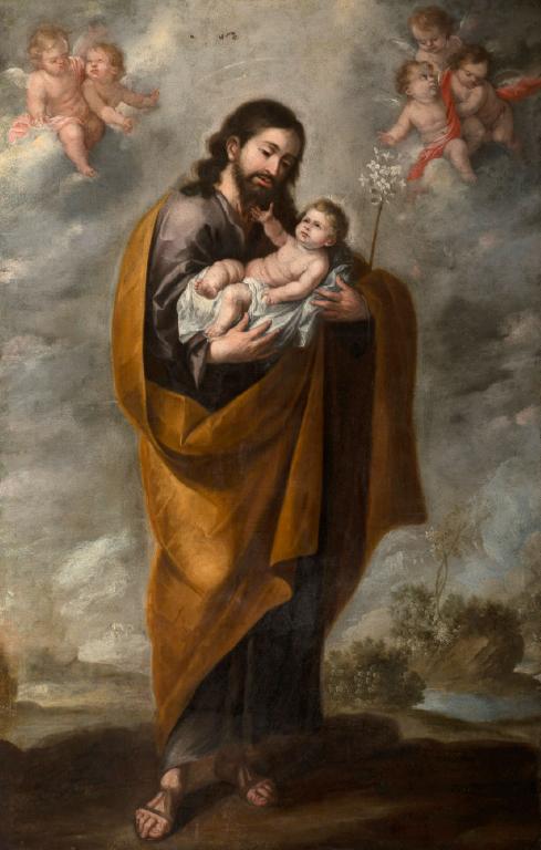 Saint Joseph avec l'Enfant Sauveur (Anges dans les nuages) - Bartolomé Esteban Murillo