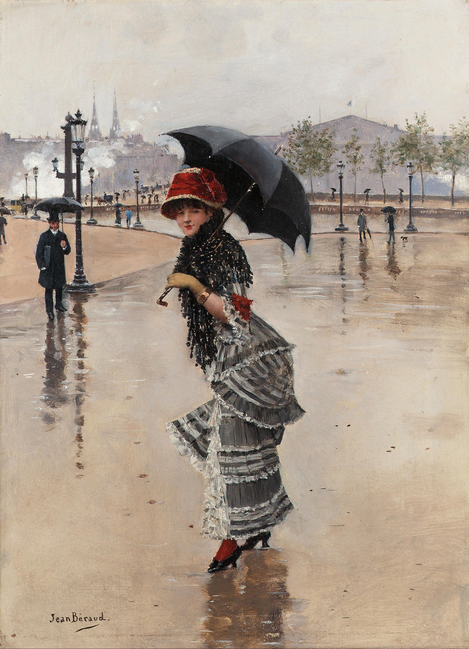 Parisienne un jour de pluie, place de la Concorde - Jean Béraud