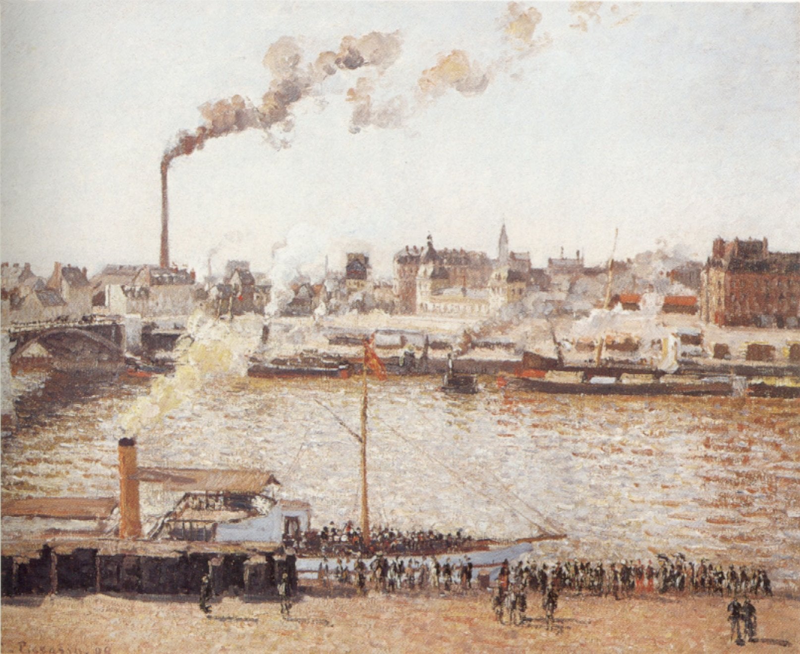 Reproduction du tableau « Le Pont Boieldieu et la gare d'Orléans, Rouen, matin, soleil - Camille Pissarro » par Alpha Reproduction en peinture à l’huile
