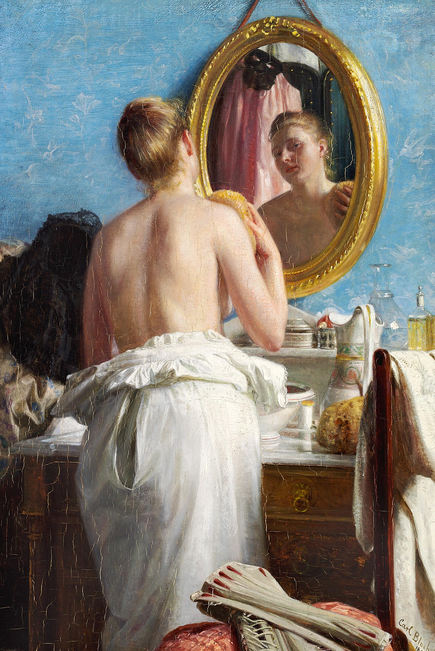 Une jeune femme se lave avant un carnaval. - Carl Heinrich Bloch