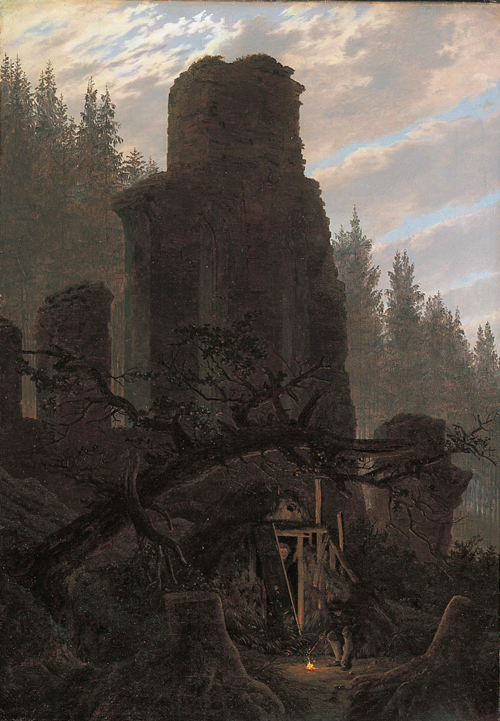 Reproduction du tableau « Ruines au crépuscule (Ruine de l'église dans la forêt) - Caspar David Friedrich » par Alpha Reproduction en peinture à l’huile