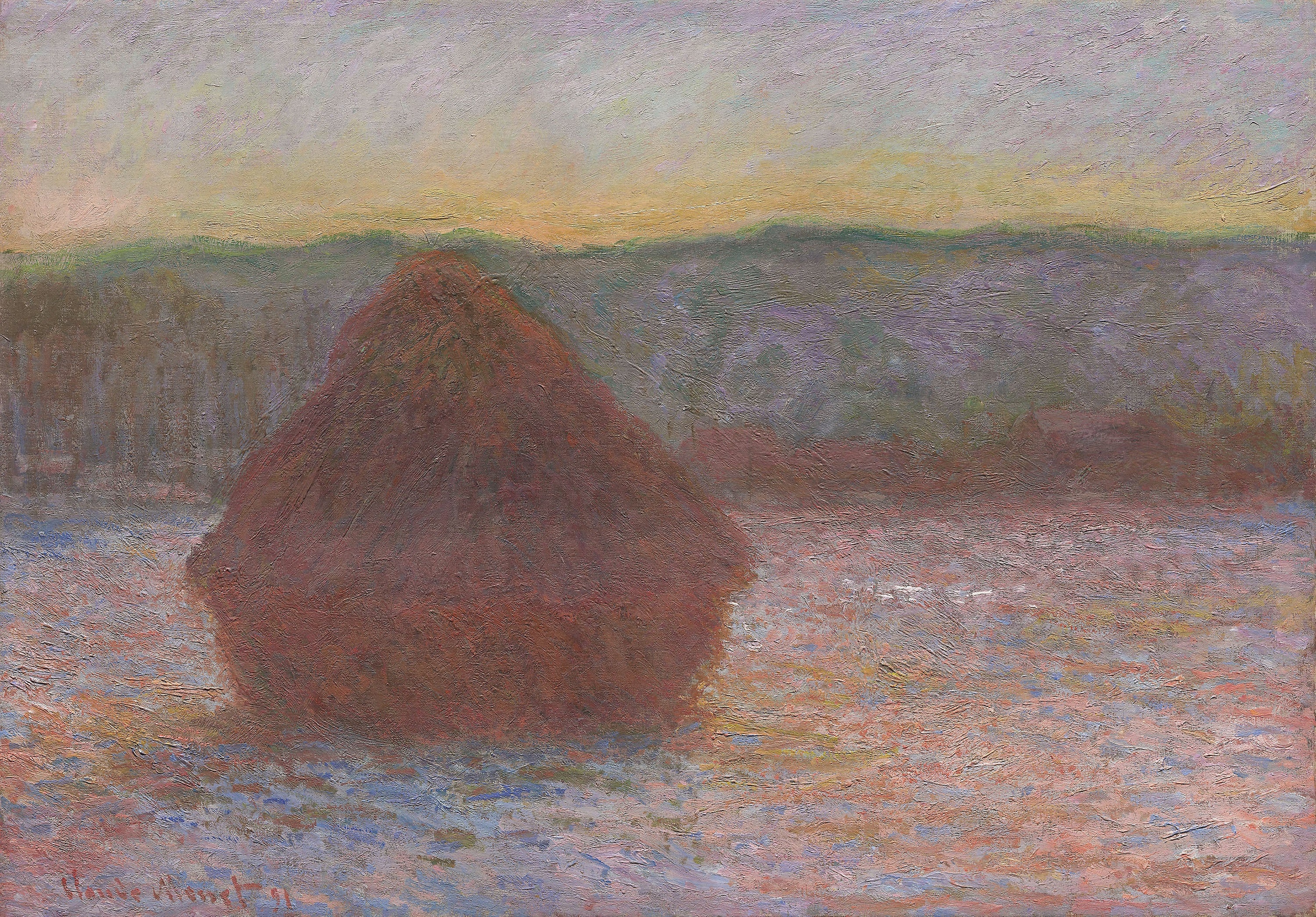 Reproduction du tableau « Une pile de blé (déjeuner, coucher du soleil) - Claude Monet » par Alpha Reproduction en peinture à l’huile