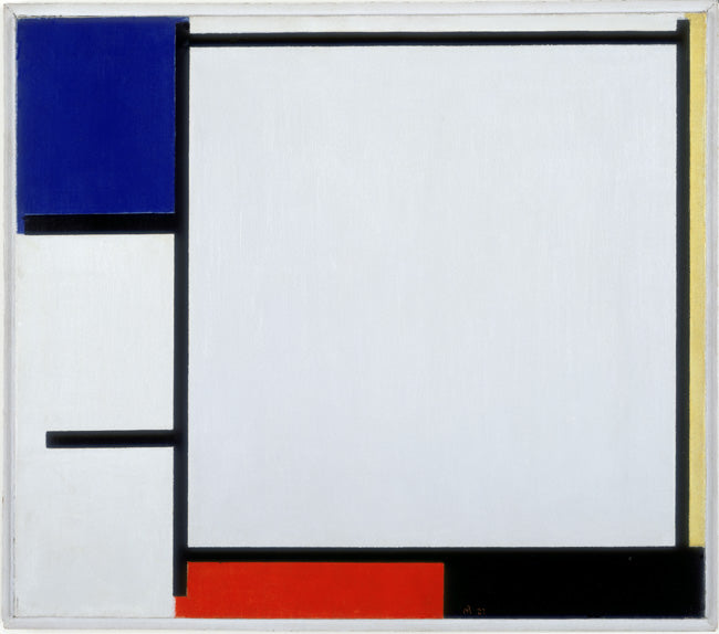 Reproduction du tableau « Composition avec du bleu, du jaune, du rouge, du noir et du gris - Piet Mondrian » par Alpha Reproduction en peinture à l’huile