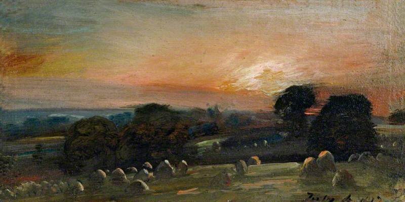 Un champ de foin près d'East Bergholt au coucher du soleil - John Constable