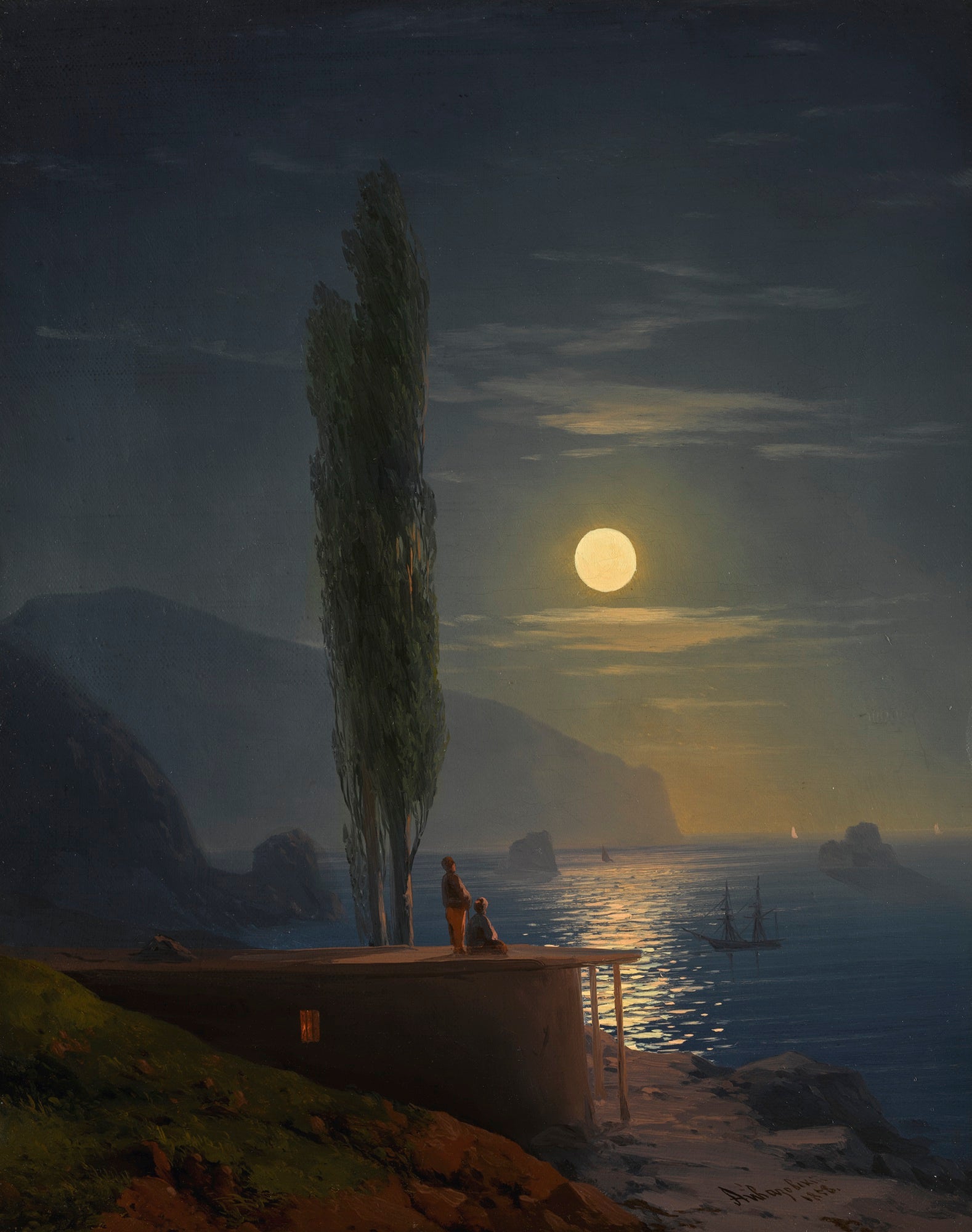 Personnages sur une côte éclairée par la lune - Ivan Aïvazovski