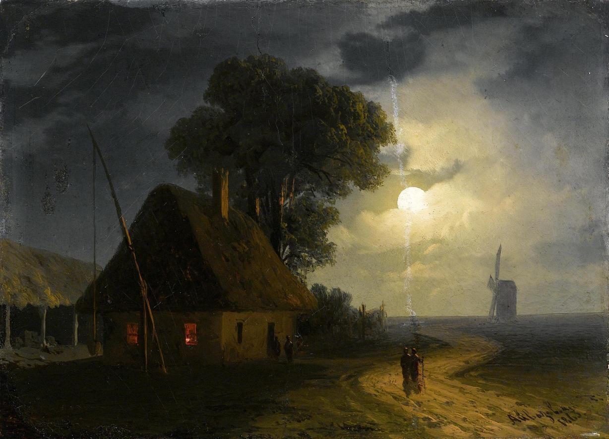 Ferme et moulin au clair de lune - Ivan Aïvazovski