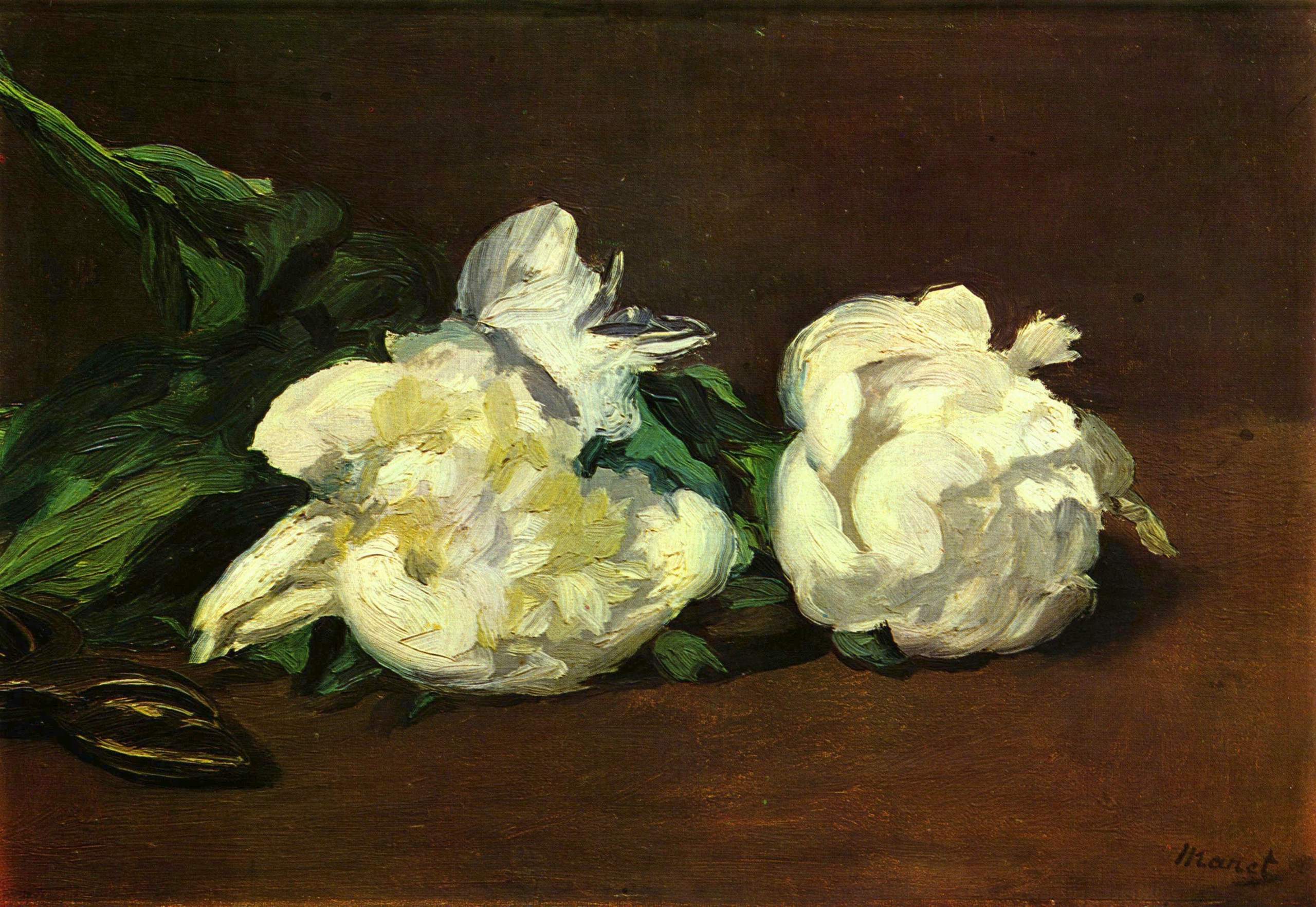 Reproduction du tableau « Branche de pivoines blanches et sécateur - Édouard Manet » par Alpha Reproduction en peinture à l’huile