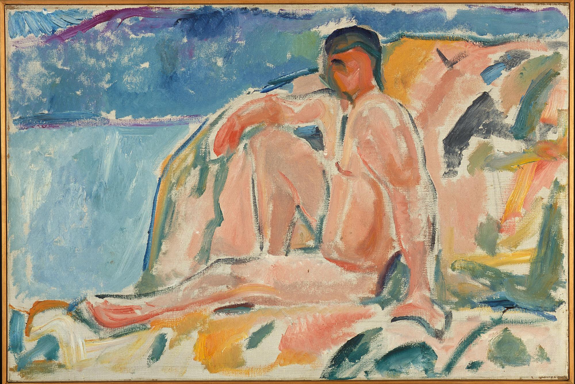 Reproduction du tableau « Homme nu sur un rocher - Edvard Munch » par Alpha Reproduction en peinture à l’huile