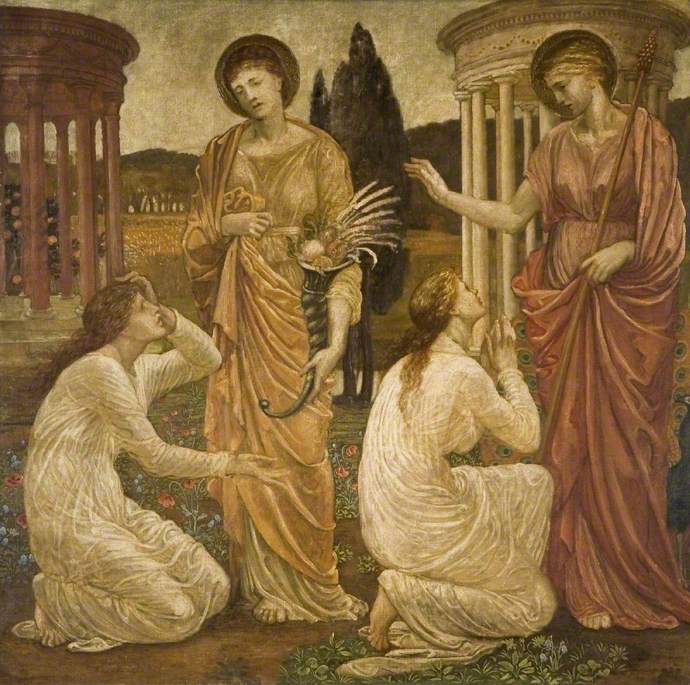 Cupidon et Psyché - Peintures murales vertes du palais - Edward Burne-Jones