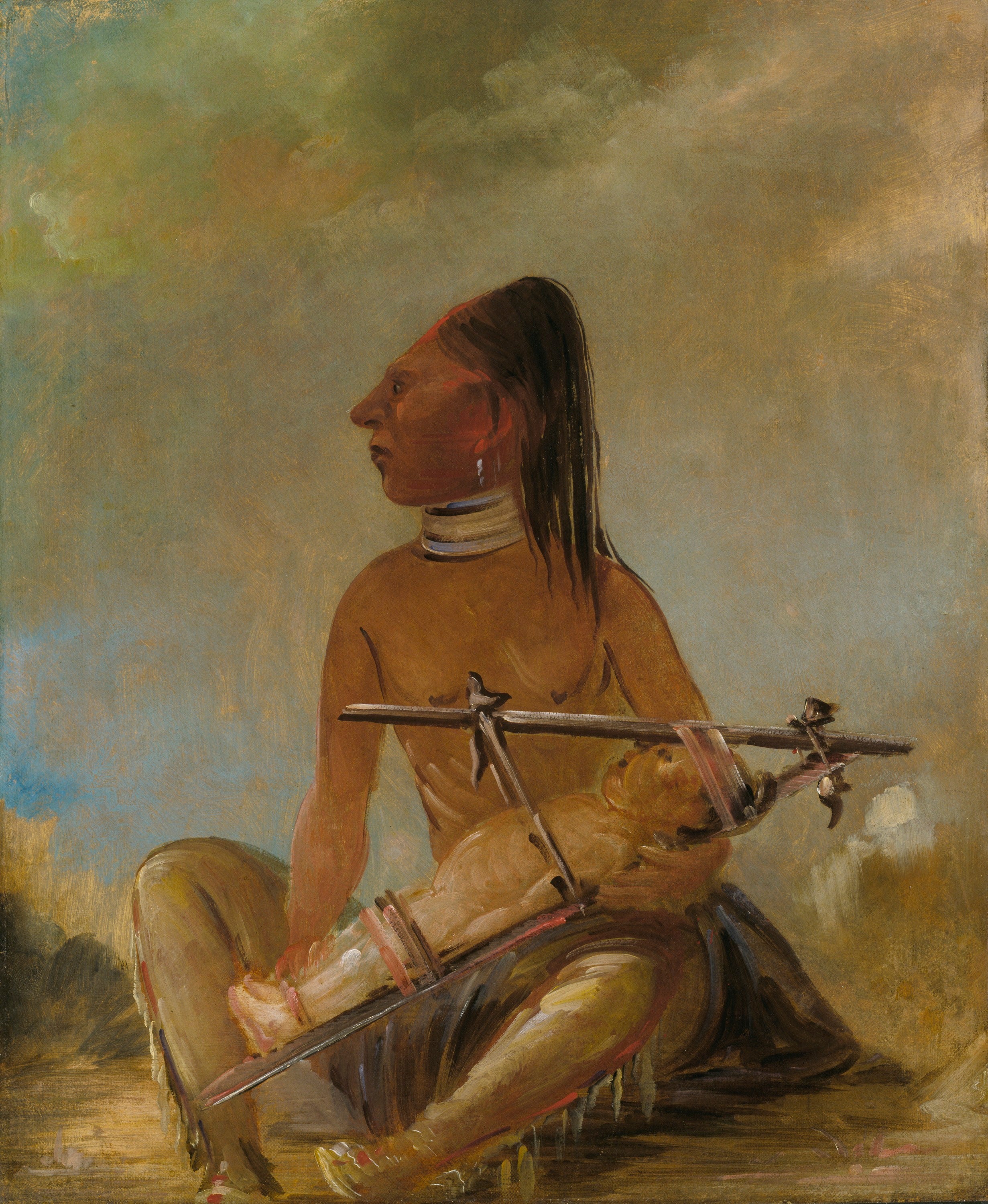 Femme et enfant, montrant comment les têtes des enfants sont aplaties - George Catlin