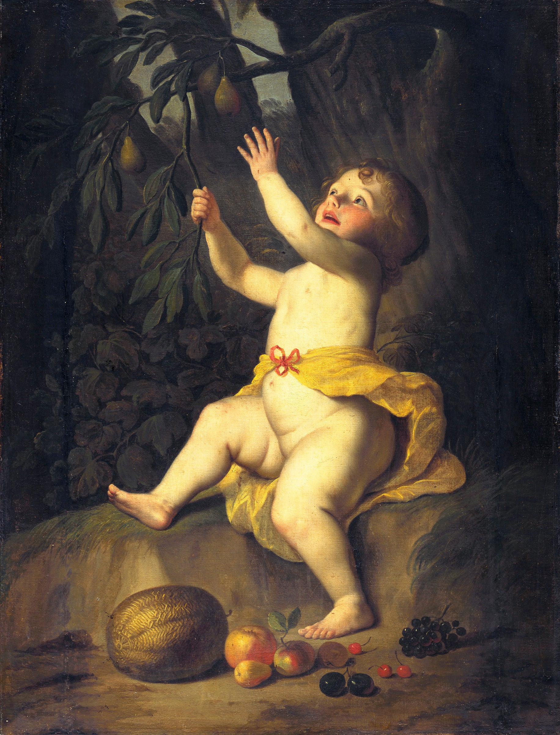 Un enfant cueillant des fruits - Gerrit van Honthorst