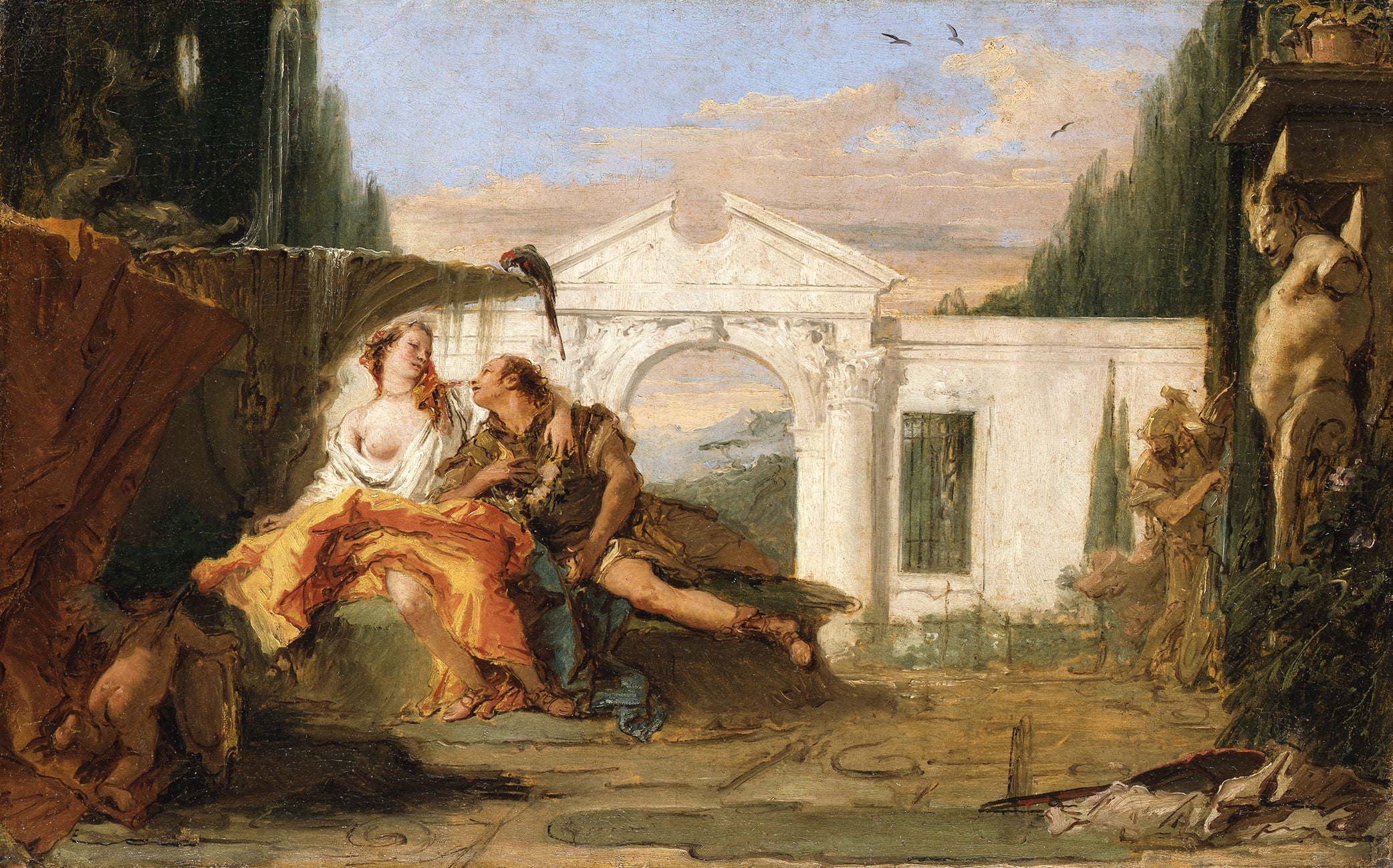 Rinaldo et Armida dans le jardin magique d'Armida, écoutés par Carlo et Ubaldo - Giovanni Battista Tiepolo