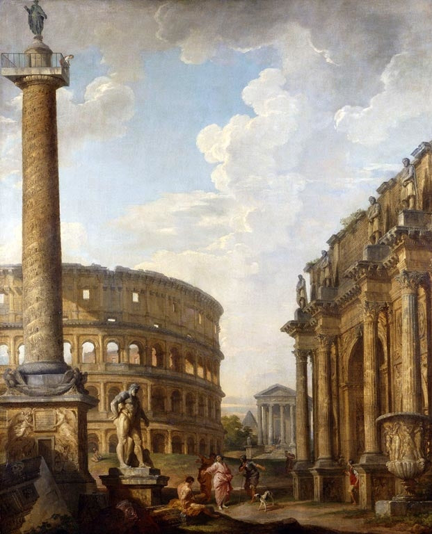 Vue du Caprice avec la colonne Trajane et les ruines romaines - Giovanni Paolo Panini