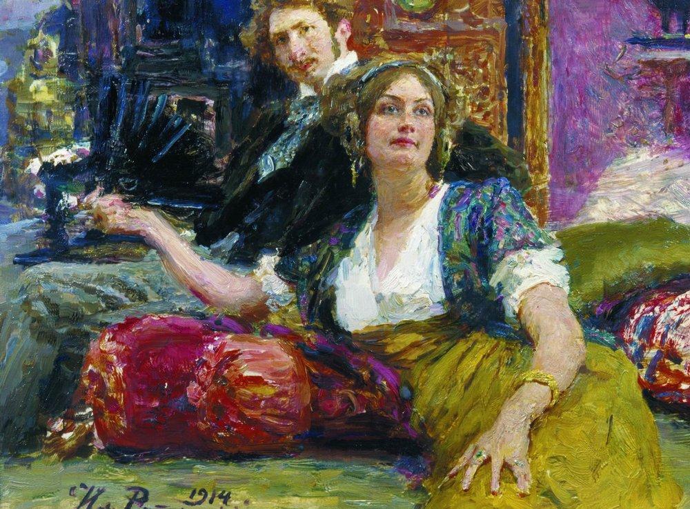Portrait du poète, prosateur, traducteur et dramaturge Sergueï Mitrofanovitch Gorodetski avec sa femme - Ilya Repin