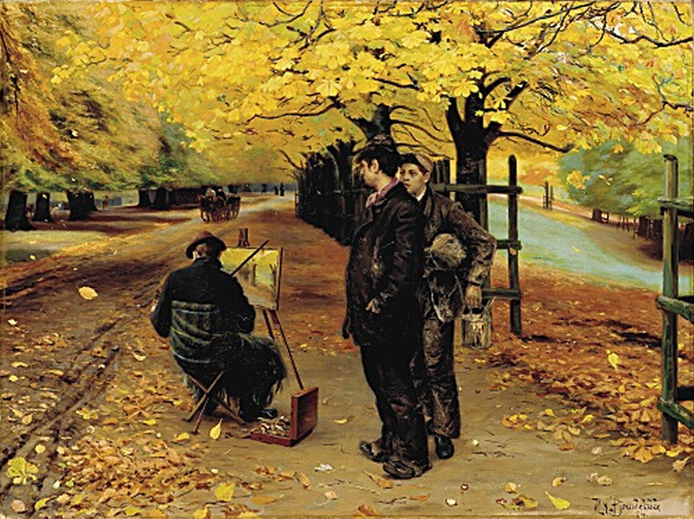 Un peintre à son chevalet un jour d'automne à Dyrehaven, près de Copenhague. - H. A. Brendekilde