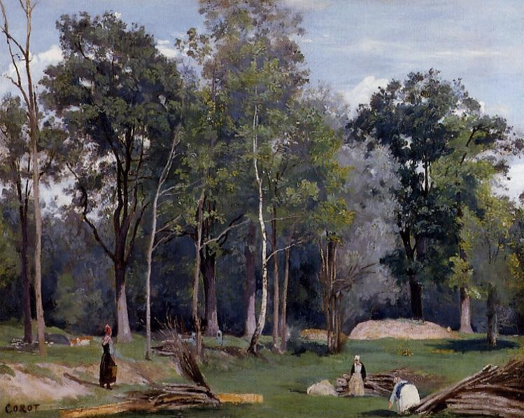 Bûcheronnes dans une prairie au bord des bois. Ville d'Avray - Jean-Baptiste Camille Corot