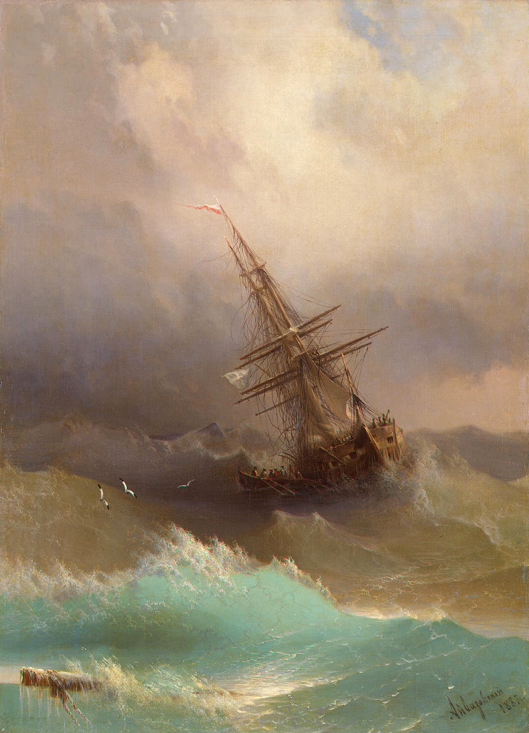 Navire au milieu de la mer agitée - Ivan Aïvazovski