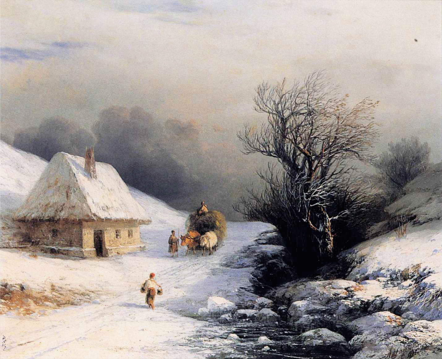 Petite charrette à bœufs russe en hiver - Ivan Aïvazovski