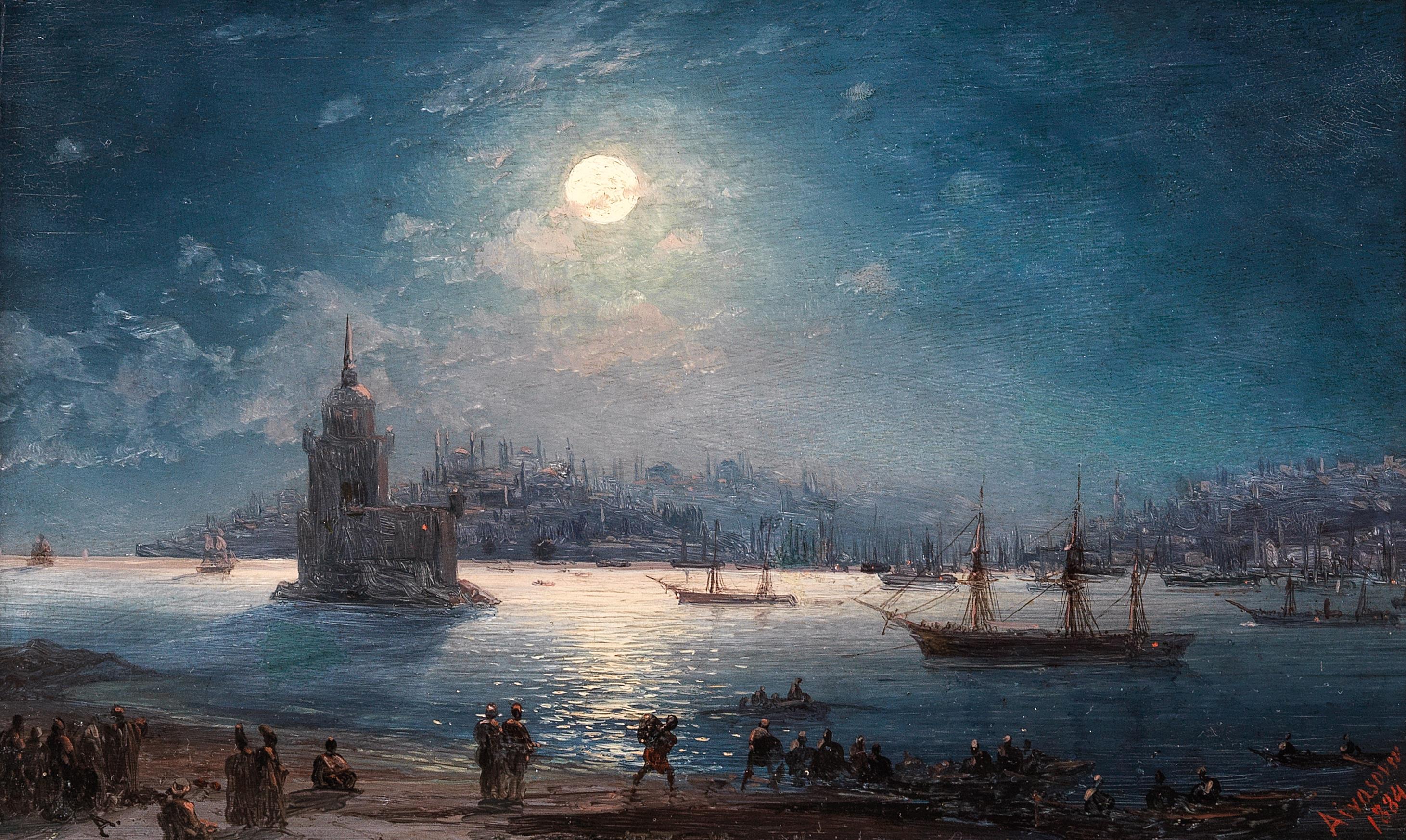 Vue du Bosphore avec Sainte-Sophie et la tour de la Vierge au clair de lune - Ivan Aïvazovski