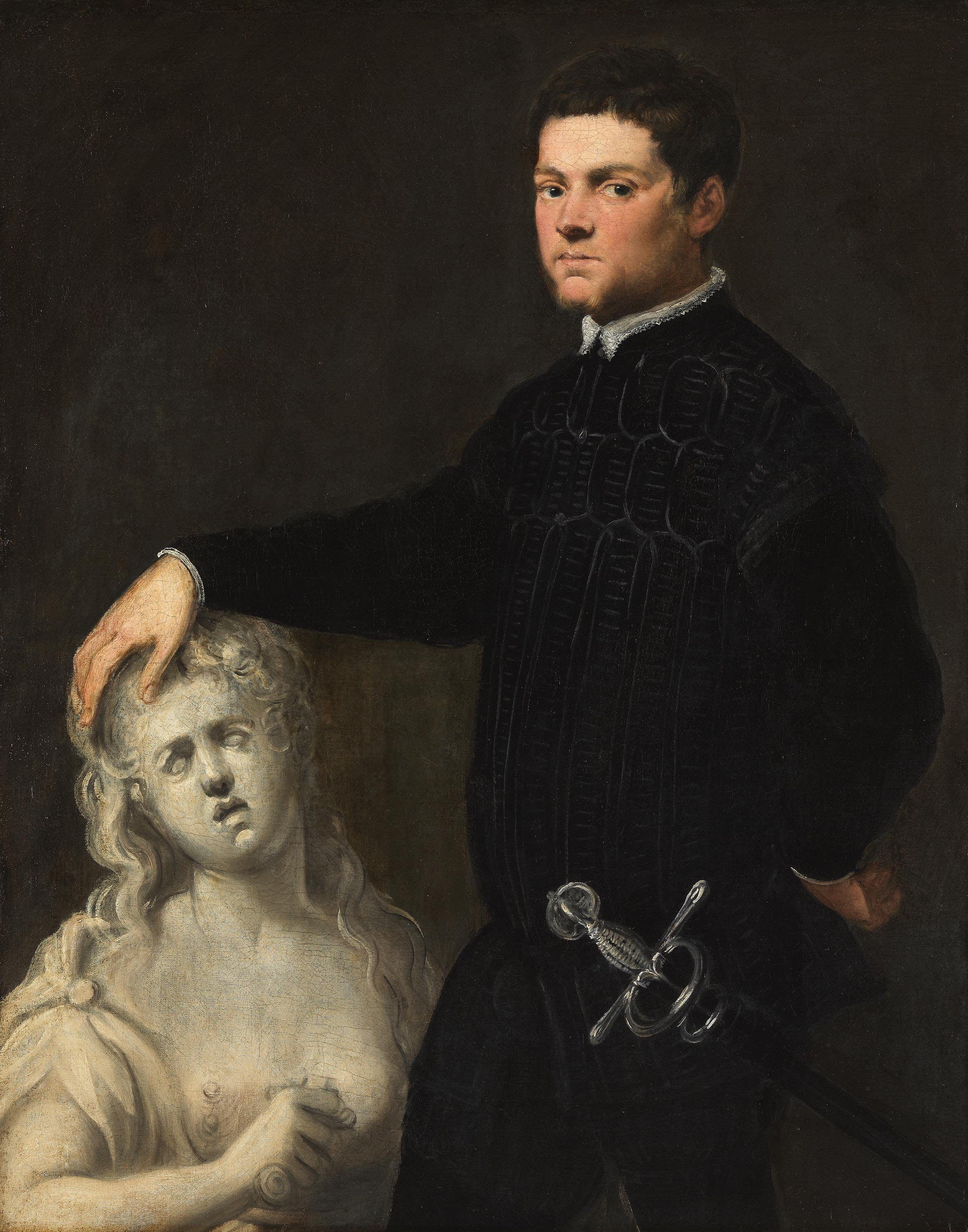 Portrait d'un jeune homme avec une sculpture de Lucrèce - Tintoret - Jacopo Tintoretto