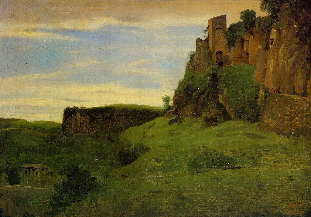 Civita Castellana. fabriques au sommet des rochers - Jean-Baptiste Camille Corot