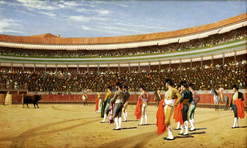Reproduction du tableau « Plaza de toros : l'entrée du taureau - Jean-Léon Gérôme » par Alpha Reproduction en peinture à l’huile