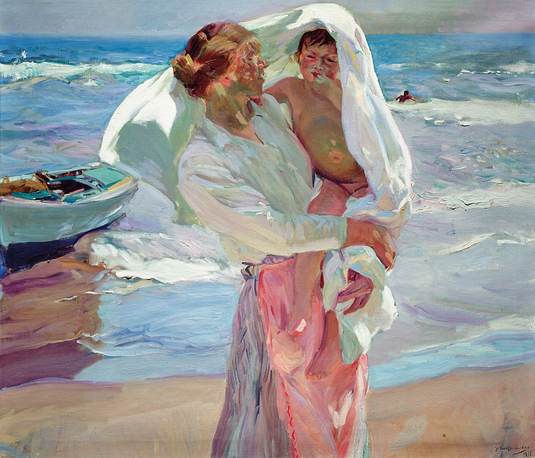 Reproduction du tableau « La sortie du bain - Joaquín Sorolla » par Alpha Reproduction en peinture à l’huile