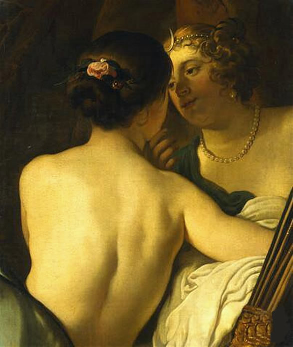 Jupiter, sous les traits de Diane, séduit Callisto - Gerrit van Honthorst
