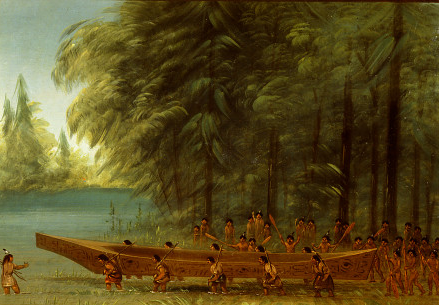 Lancement d'un canoë - Indiens Nayas - George Catlin