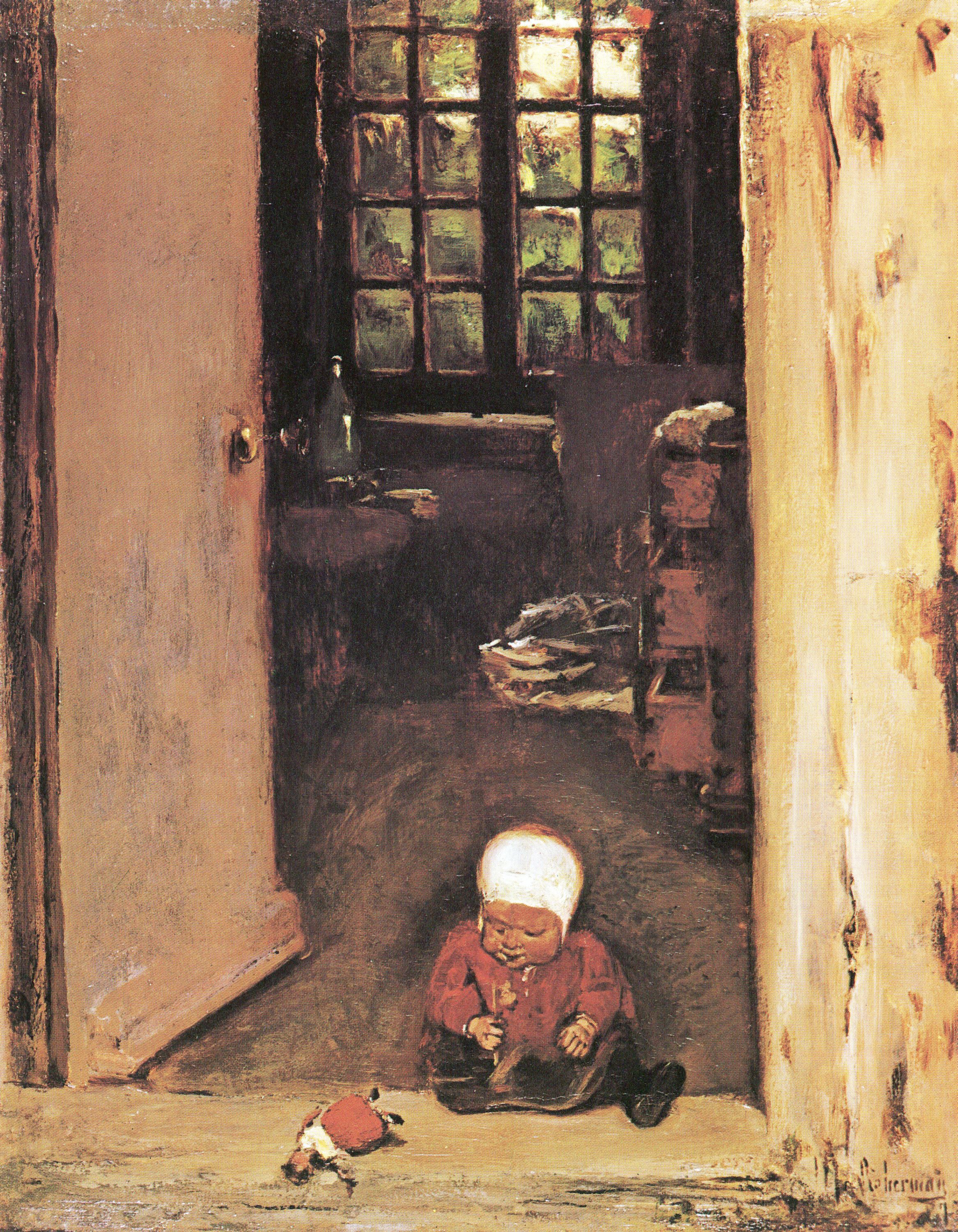 Ребёнок, играющий в дверном проёме - Макс Либерман