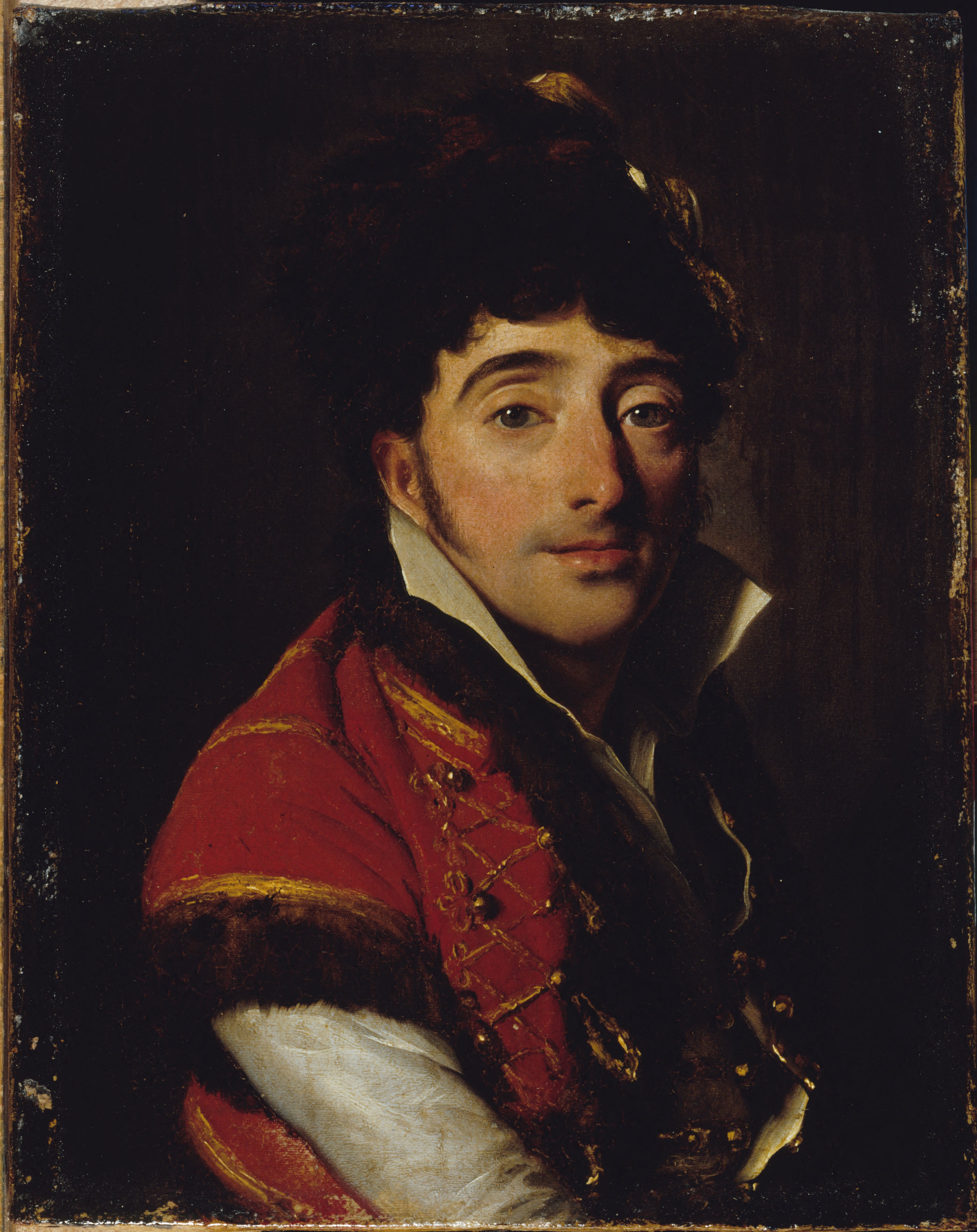 Portrait d'un acteur, en veste rouge bordée de fourrure - Louis-Léopold Boilly