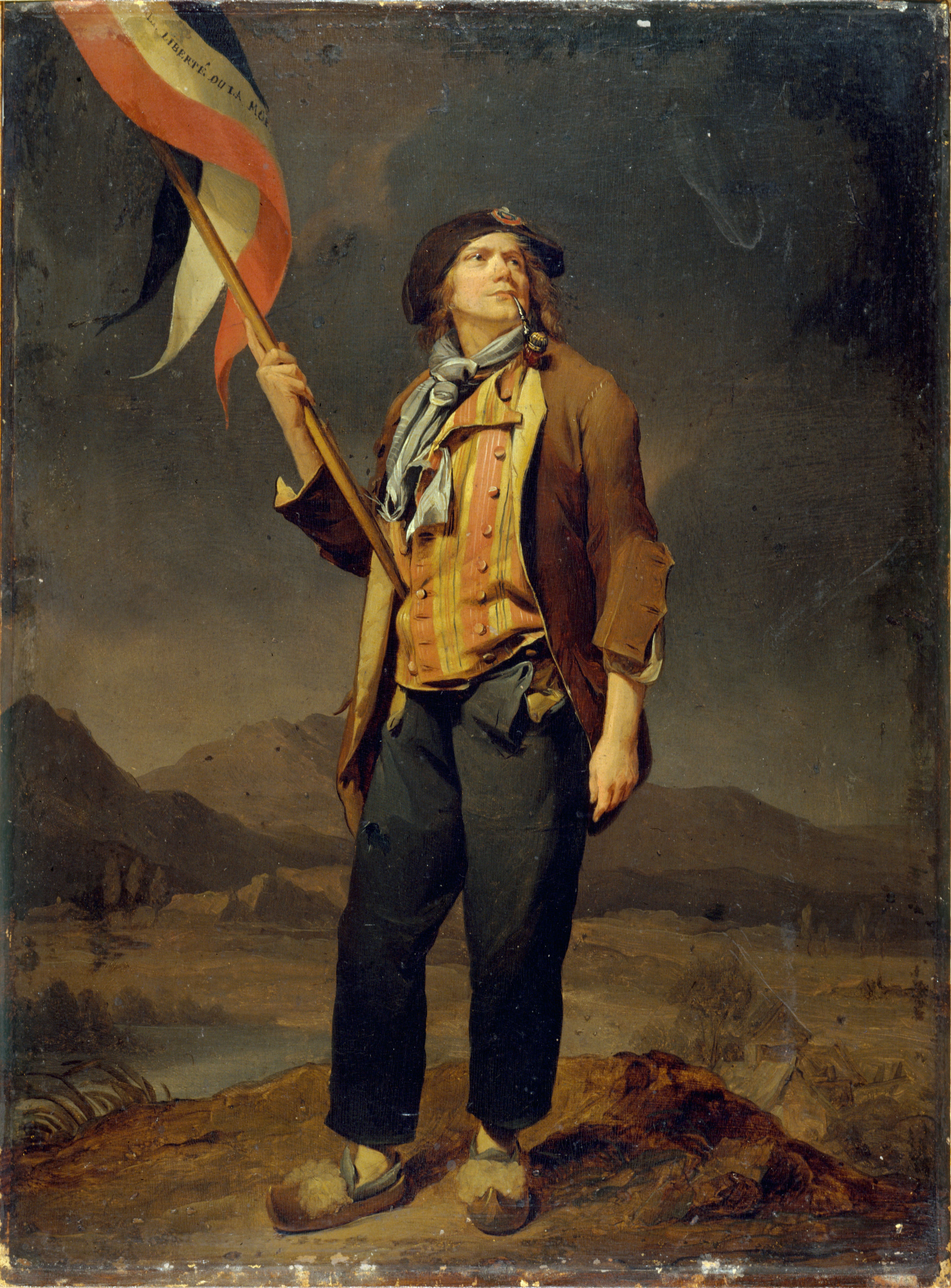 Portrait du chanteur Simon Chenard (1758-1832), en costume de sans-culotte, portant un drapeau à la fête de la liberté de la Savoie, le 14 octobre 1792 - Louis-Léopold Boilly