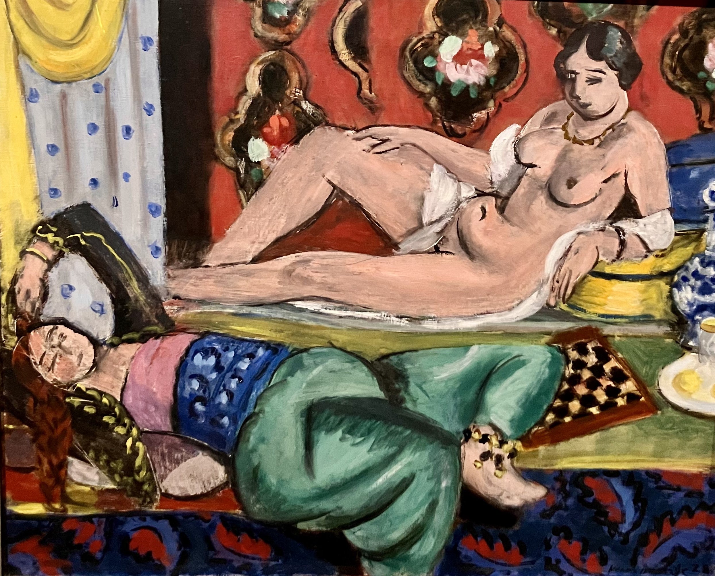 Reproduction du tableau « Deux odalisques dont l'une dévetue, fond ornementale et damier - Henri Matisse » par Alpha Reproduction en peinture à l’huile