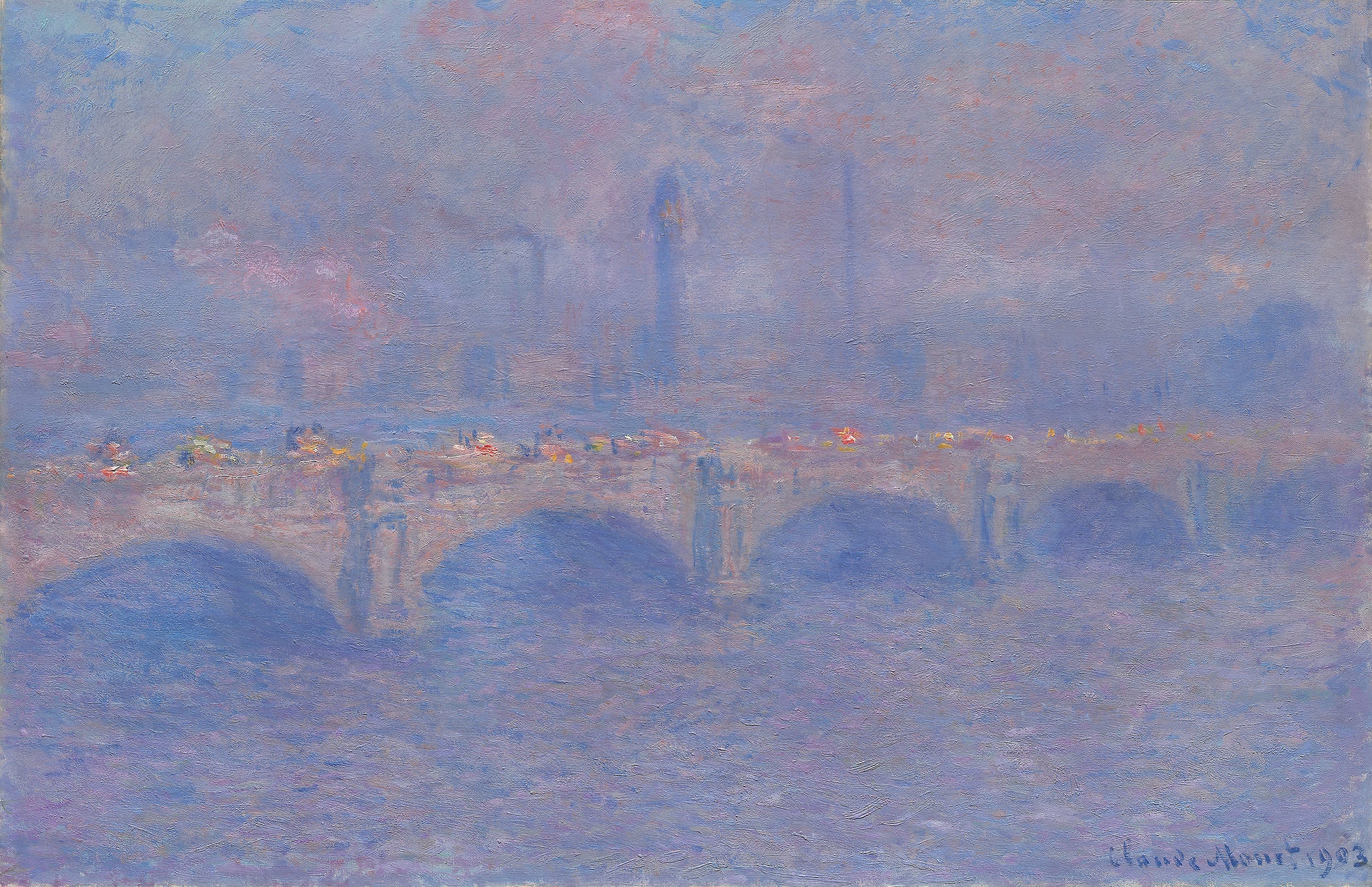 Reproduction du tableau « Le pont de Waterloo, l'effet de la lumière du soleil - Claude Monet » par Alpha Reproduction en peinture à l’huile