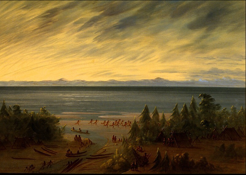 Village de Nayas au coucher du soleil - George Catlin