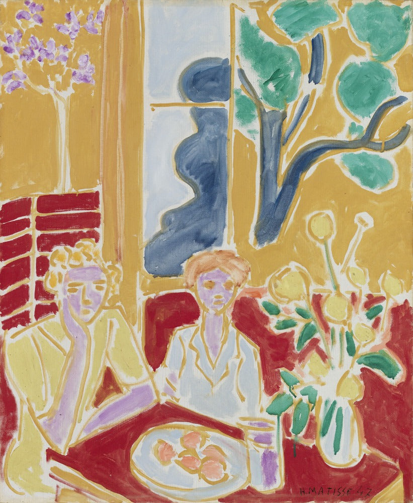 Reproduction du tableau « Deux fillettes, fond jaune et rouge - Henri Matisse » par Alpha Reproduction en peinture à l’huile