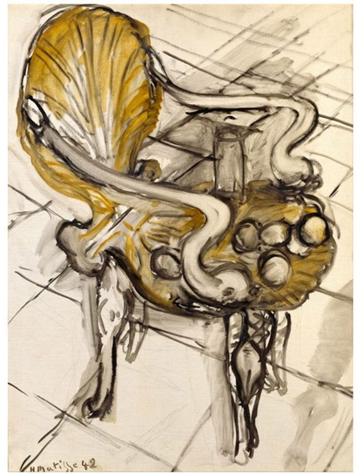 Reproduction du tableau « Fauteuil vénitien et Fruits (rocaille) - Henri Matisse » par Alpha Reproduction en peinture à l’huile