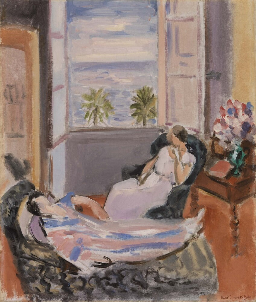 Reproduction du tableau « Intérieur avec deux personnages, fenêtre ouverte (Intérieur avec deux personnages, fenêtre ouverte) - Henri Matisse » par Alpha Reproduction en peinture à l’huile