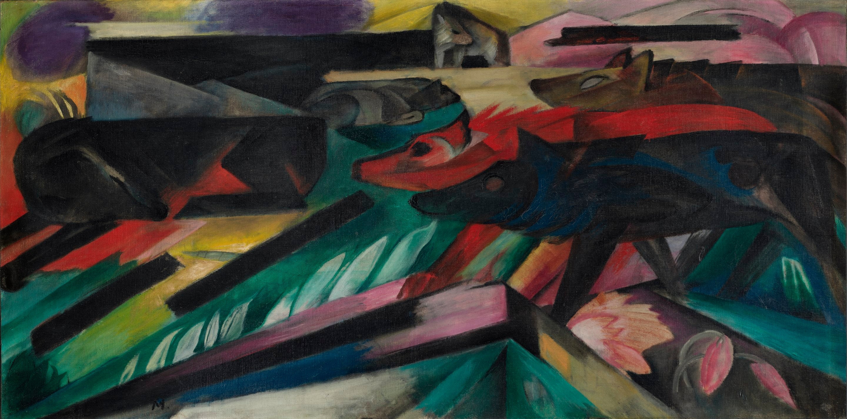Reproduction du tableau « Le Loups (Guerre des Balkans) - Franz Marc » par Alpha Reproduction en peinture à l’huile