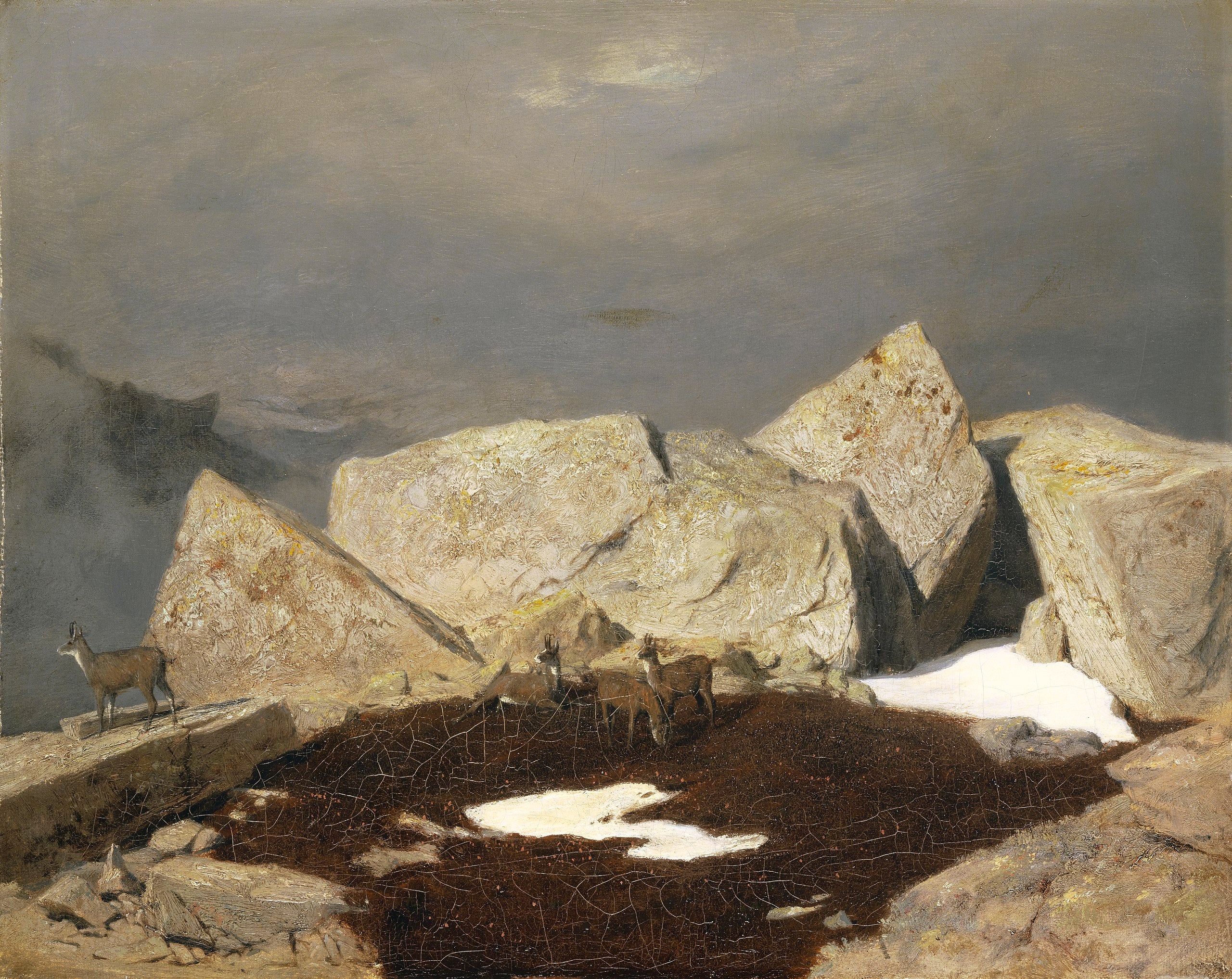 Paysage de montagne avec des chamois - Arnold Böcklin