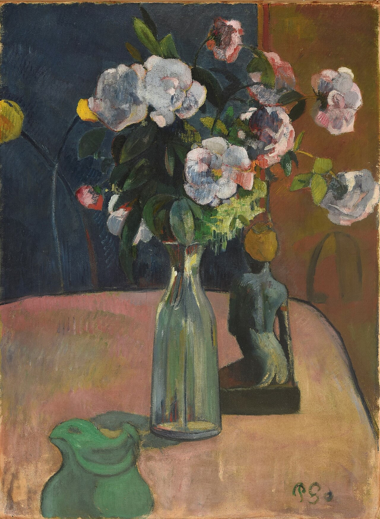 Reproduction du tableau « Roses et statuette - Paul Gauguin » par Alpha Reproduction en peinture à l’huile