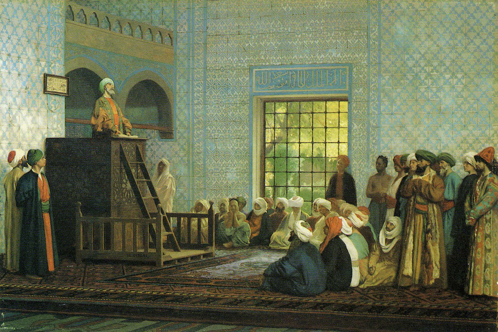 Reproduction du tableau « Sermon à la mosquée - Jean-Léon Gérôme » par Alpha Reproduction en peinture à l’huile