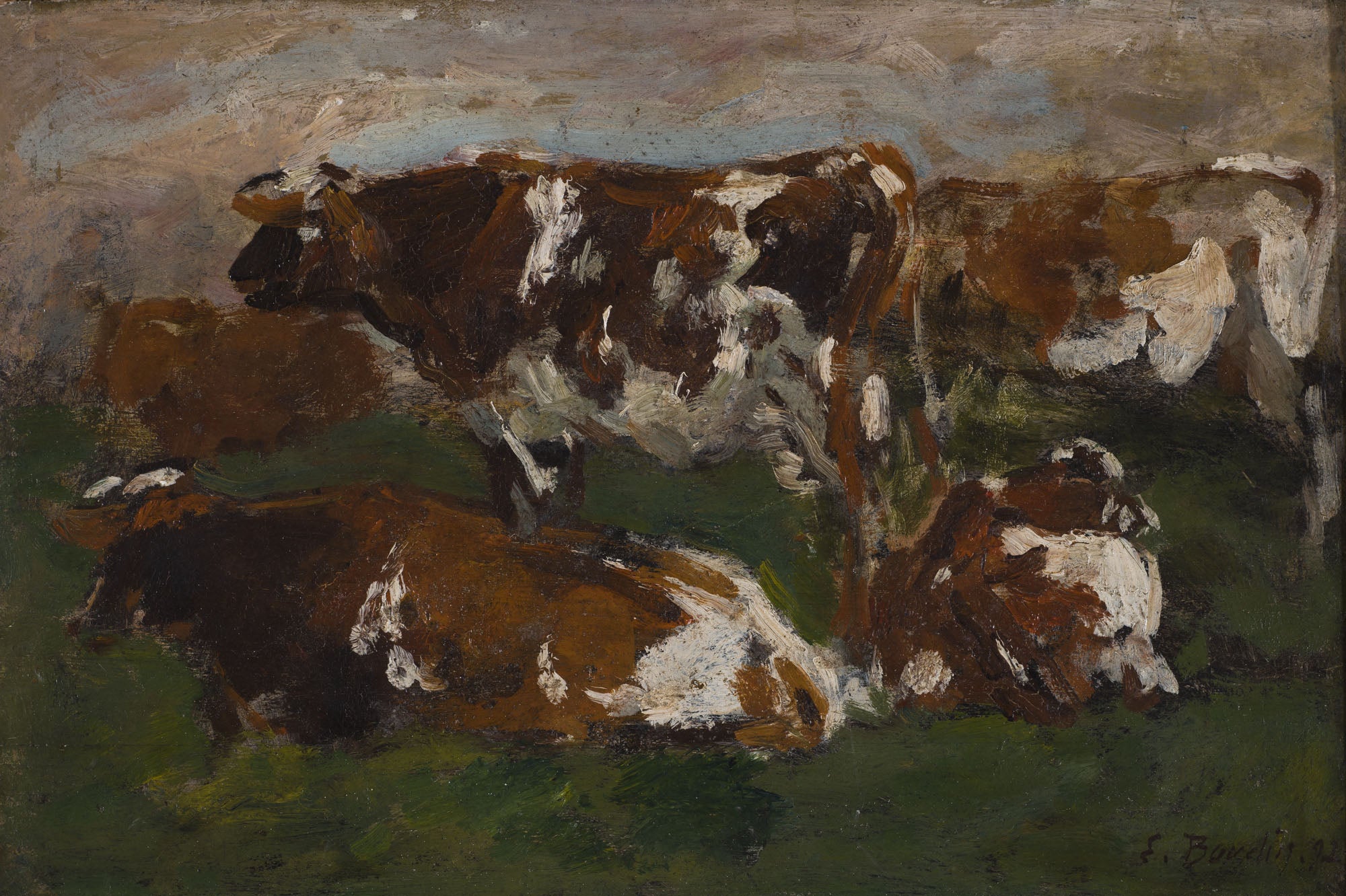 Reproduction du tableau « Vaches le long de la Touques - Eugène Boudin » par Alpha Reproduction en peinture à l’huile