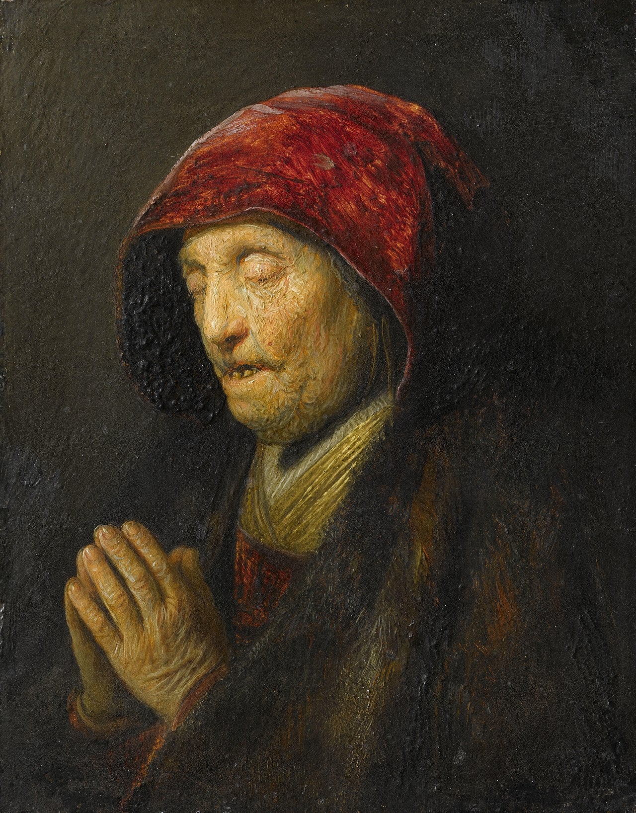 Reproduction du tableau « Vieille femme en prière - Rembrandt » par Alpha Reproduction en peinture à l’huile