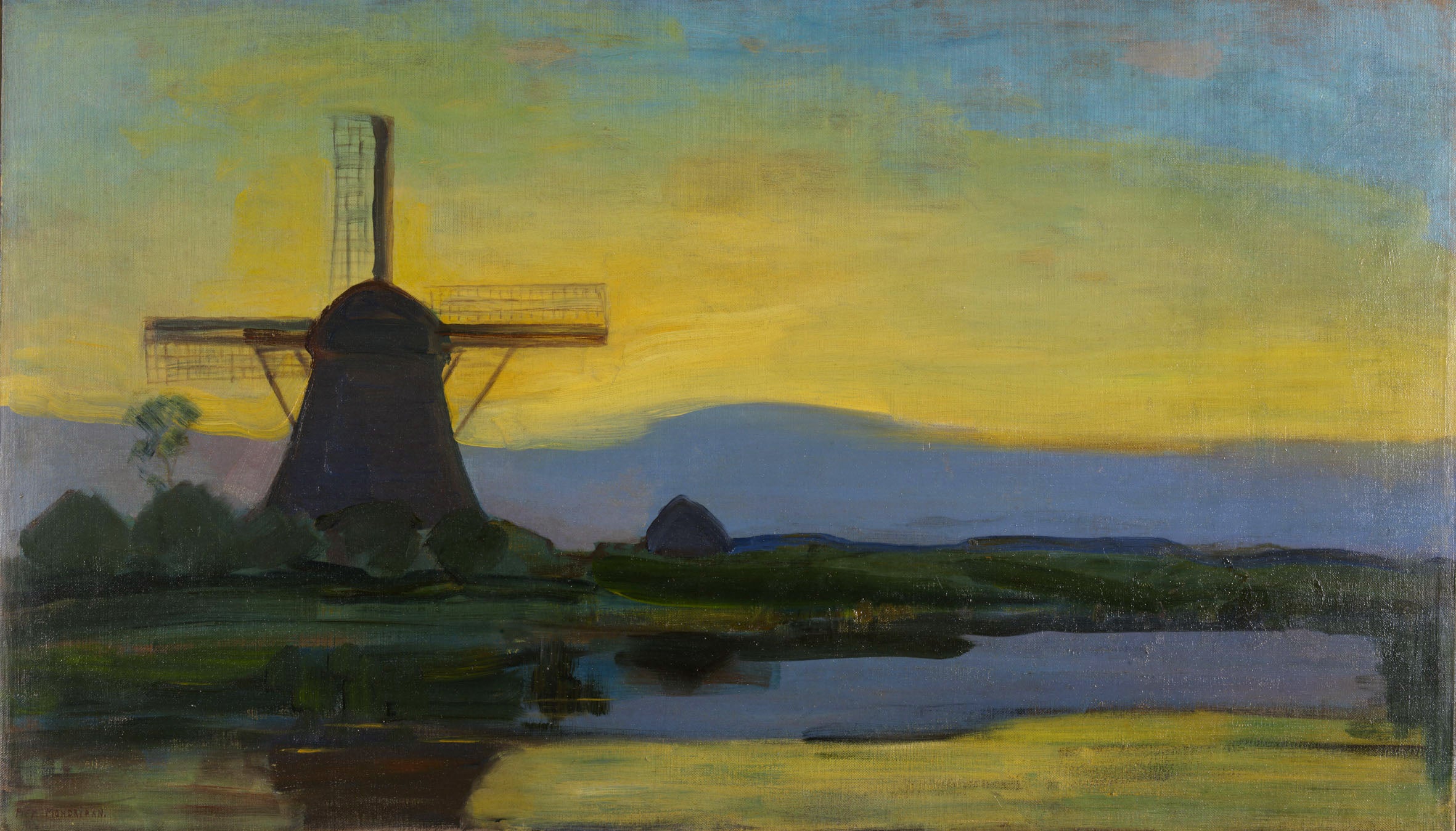 Reproduction du tableau « Le moulin d'Oostzijdse de nuit - Piet Mondrian » par Alpha Reproduction en peinture à l’huile