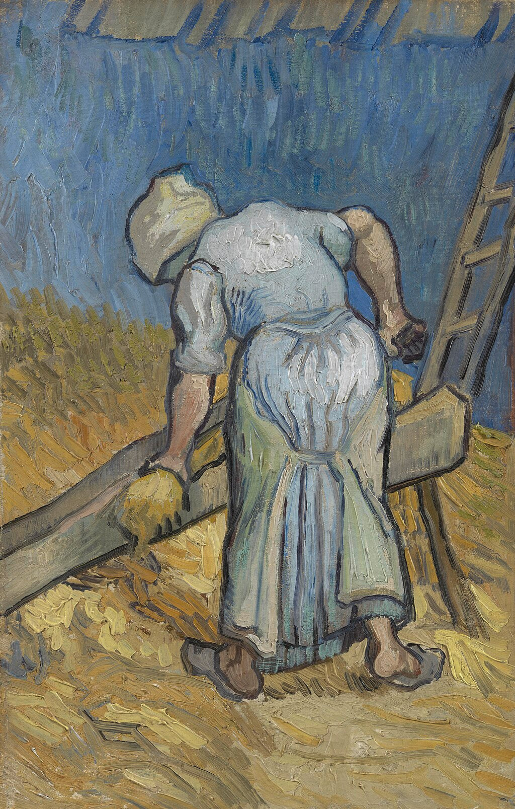 Reproduction du tableau « Paysanne écrasant le lin (après le mil) - Vincent van Gogh » par Alpha Reproduction en peinture à l’huile