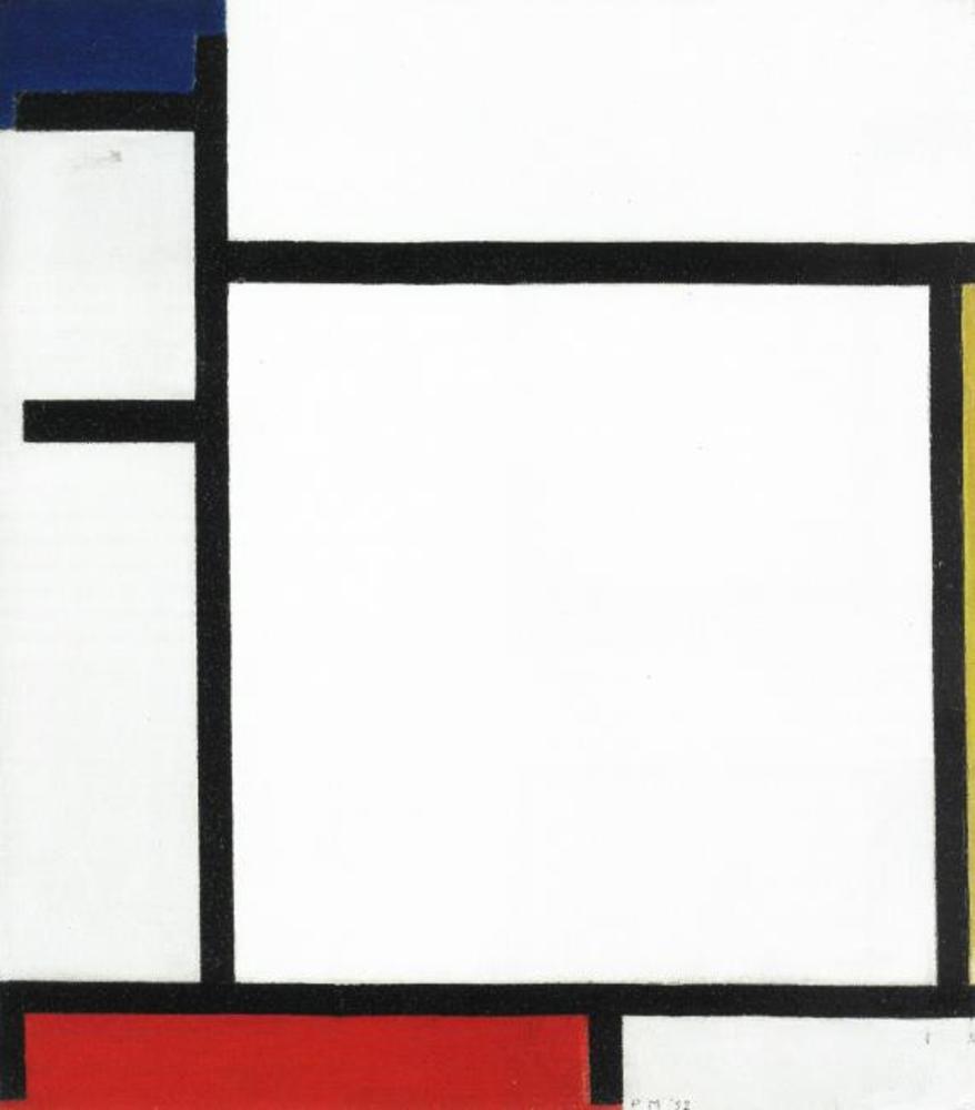 Reproduction du tableau « Composition avec du bleu, du jaune, du rouge et du gris - Piet Mondrian » par Alpha Reproduction en peinture à l’huile